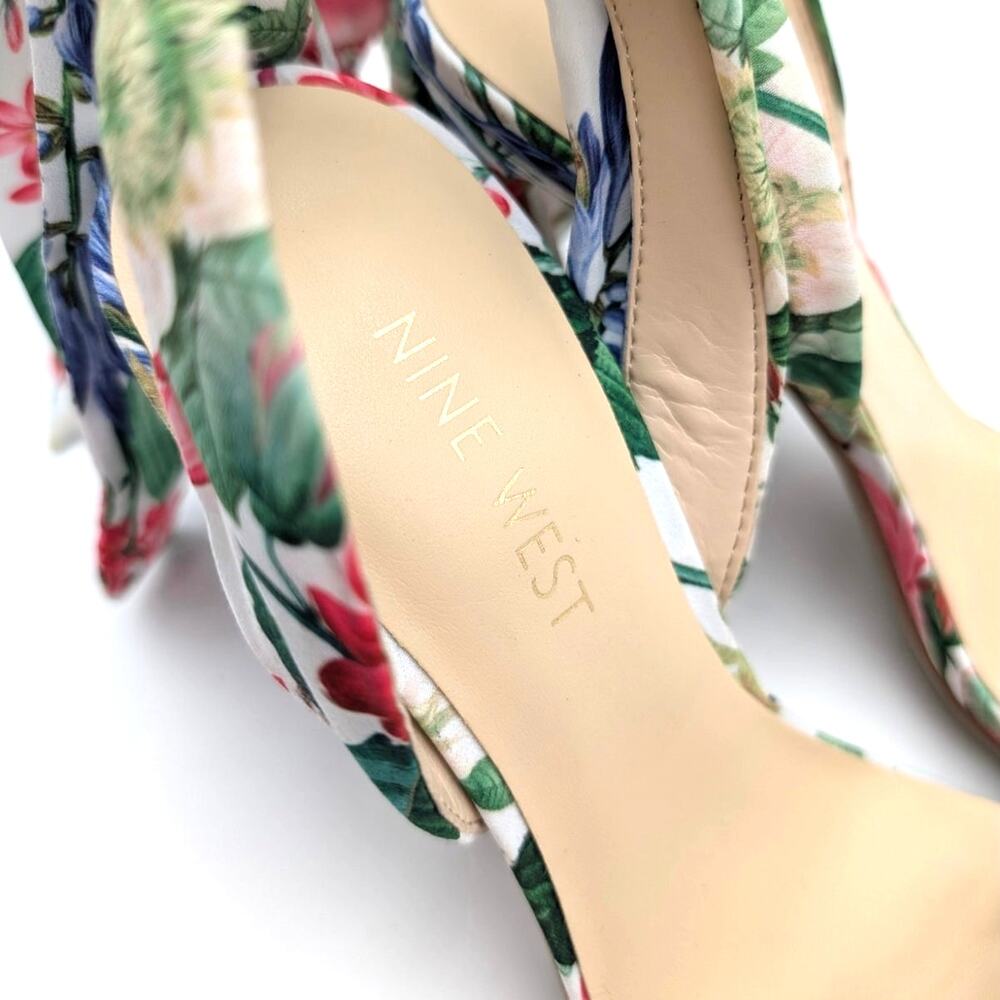 Nine West Kobs Ankle Tie Heel Sandal Women's White Floral Size US5.5M EU36 - Picture 11 of 11